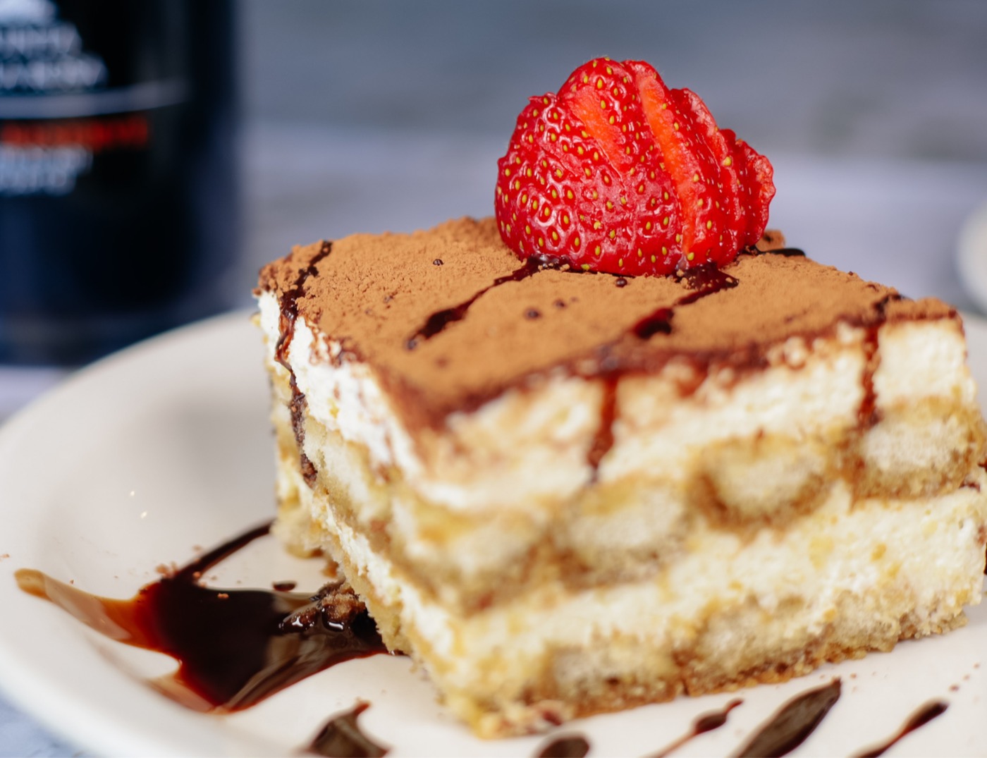 Tiramisu with a fresh strawberry